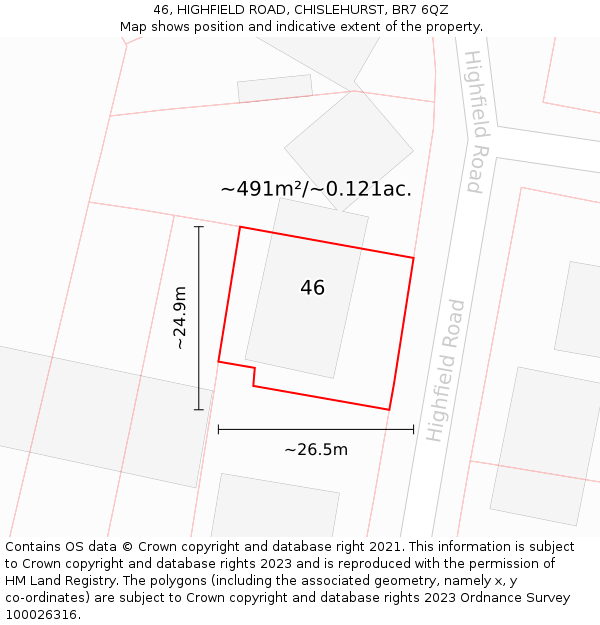 46, HIGHFIELD ROAD, CHISLEHURST, BR7 6QZ: Plot and title map