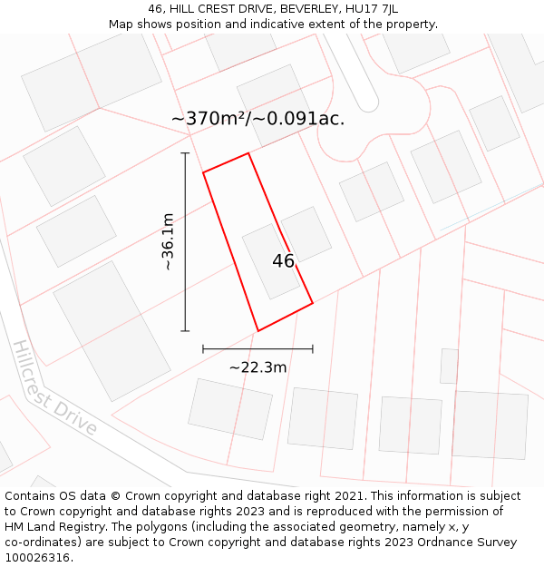 46, HILL CREST DRIVE, BEVERLEY, HU17 7JL: Plot and title map