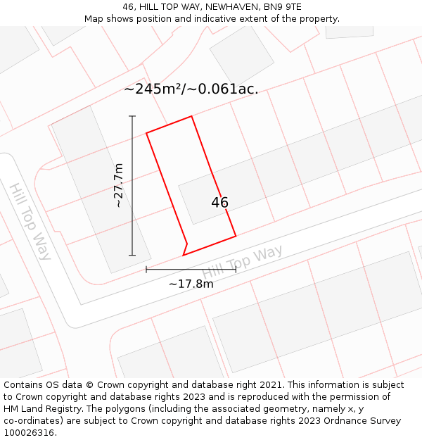 46, HILL TOP WAY, NEWHAVEN, BN9 9TE: Plot and title map