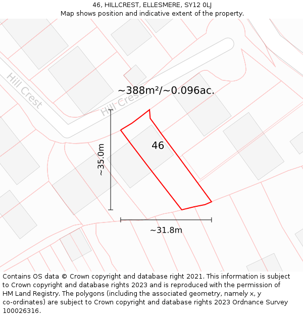 46, HILLCREST, ELLESMERE, SY12 0LJ: Plot and title map