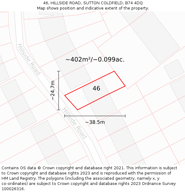 46, HILLSIDE ROAD, SUTTON COLDFIELD, B74 4DQ: Plot and title map