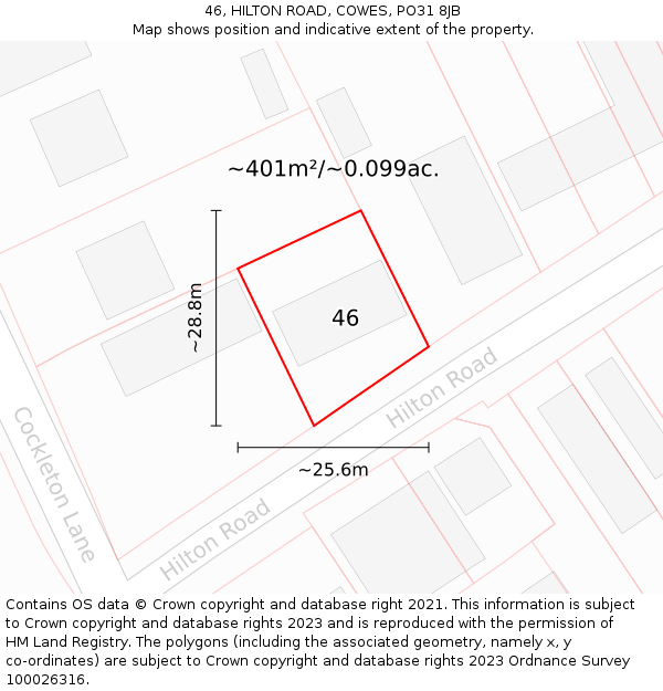 46, HILTON ROAD, COWES, PO31 8JB: Plot and title map