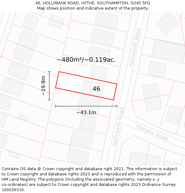 46, HOLLYBANK ROAD, HYTHE, SOUTHAMPTON, SO45 5FQ: Plot and title map