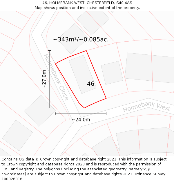 46, HOLMEBANK WEST, CHESTERFIELD, S40 4AS: Plot and title map