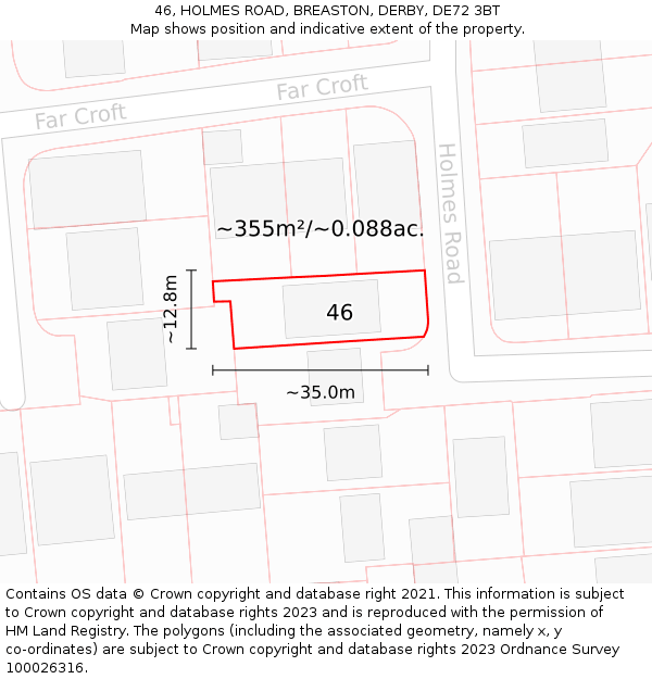 46, HOLMES ROAD, BREASTON, DERBY, DE72 3BT: Plot and title map