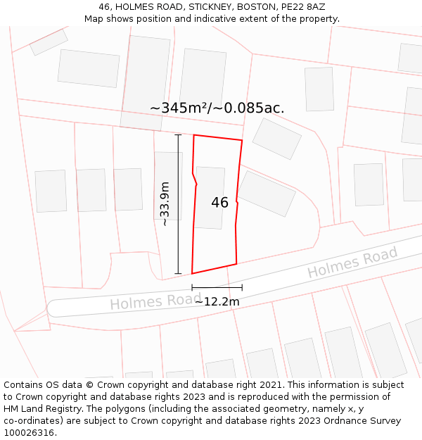 46, HOLMES ROAD, STICKNEY, BOSTON, PE22 8AZ: Plot and title map