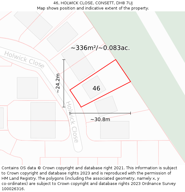 46, HOLWICK CLOSE, CONSETT, DH8 7UJ: Plot and title map