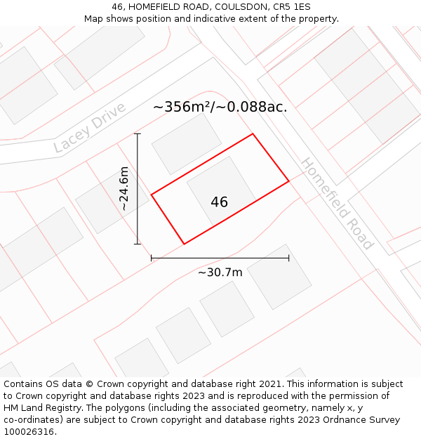 46, HOMEFIELD ROAD, COULSDON, CR5 1ES: Plot and title map