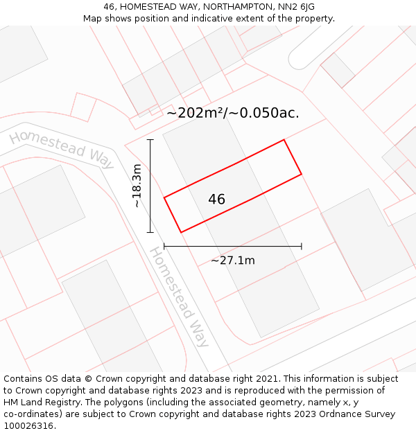 46, HOMESTEAD WAY, NORTHAMPTON, NN2 6JG: Plot and title map