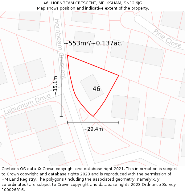 46, HORNBEAM CRESCENT, MELKSHAM, SN12 6JG: Plot and title map