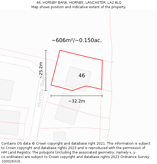 46, HORNBY BANK, HORNBY, LANCASTER, LA2 8LQ: Plot and title map