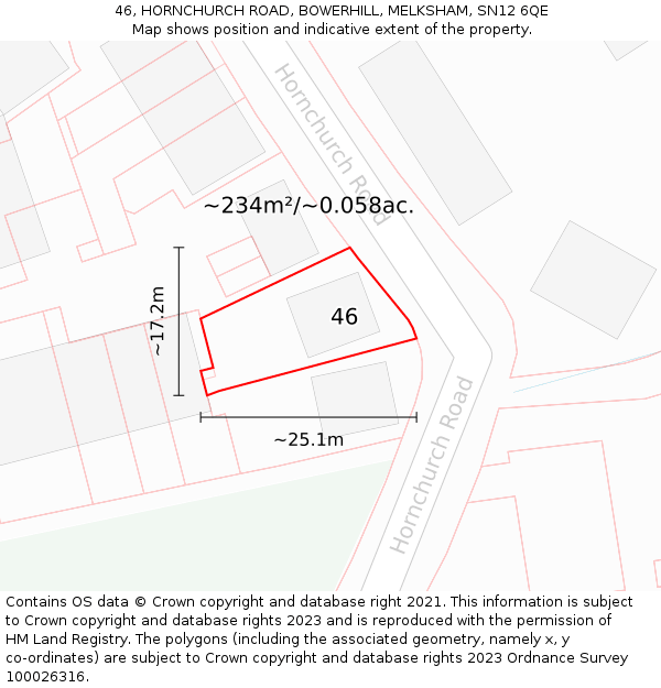 46, HORNCHURCH ROAD, BOWERHILL, MELKSHAM, SN12 6QE: Plot and title map