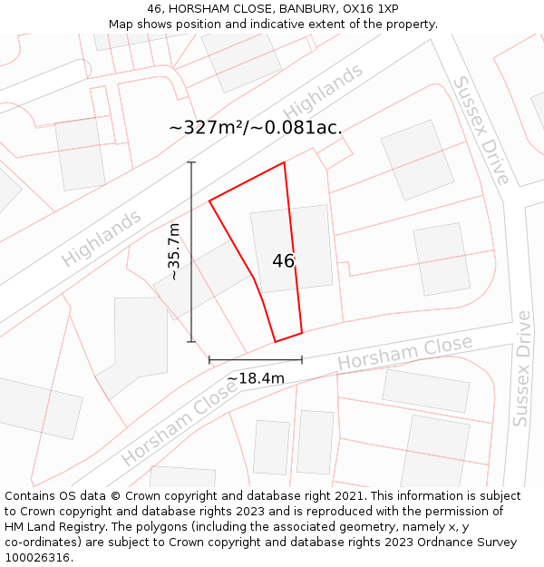 46, HORSHAM CLOSE, BANBURY, OX16 1XP: Plot and title map