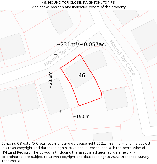 46, HOUND TOR CLOSE, PAIGNTON, TQ4 7SJ: Plot and title map