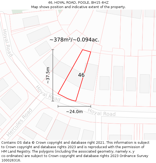 46, HOYAL ROAD, POOLE, BH15 4HZ: Plot and title map