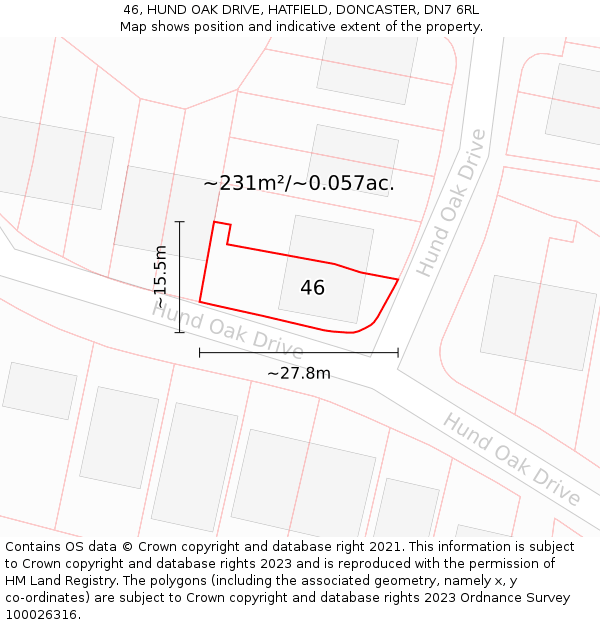 46, HUND OAK DRIVE, HATFIELD, DONCASTER, DN7 6RL: Plot and title map