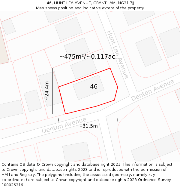 46, HUNT LEA AVENUE, GRANTHAM, NG31 7JJ: Plot and title map