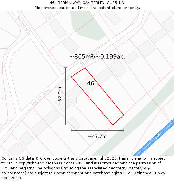 46, IBERIAN WAY, CAMBERLEY, GU15 1LY: Plot and title map