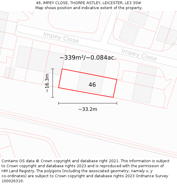 46, IMPEY CLOSE, THORPE ASTLEY, LEICESTER, LE3 3SW: Plot and title map