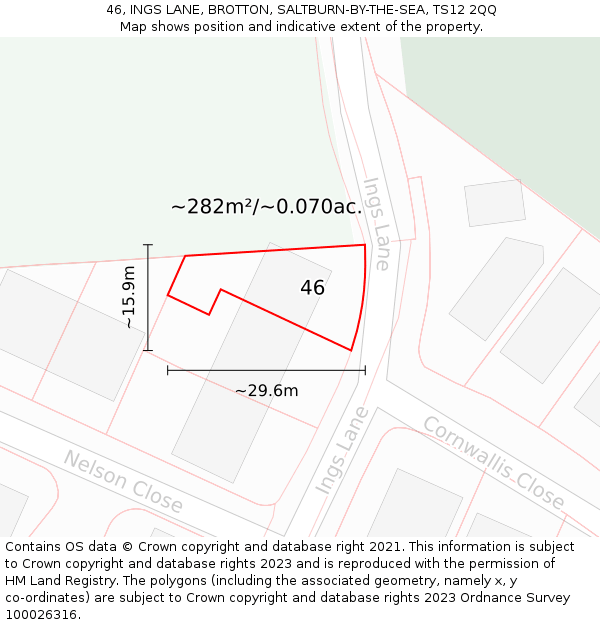 46, INGS LANE, BROTTON, SALTBURN-BY-THE-SEA, TS12 2QQ: Plot and title map