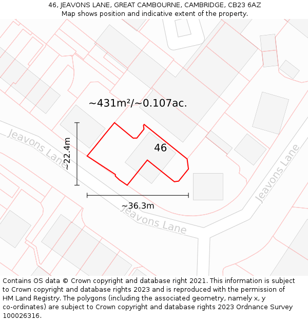 46, JEAVONS LANE, GREAT CAMBOURNE, CAMBRIDGE, CB23 6AZ: Plot and title map