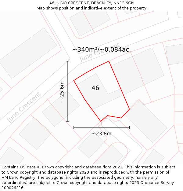 46, JUNO CRESCENT, BRACKLEY, NN13 6GN: Plot and title map