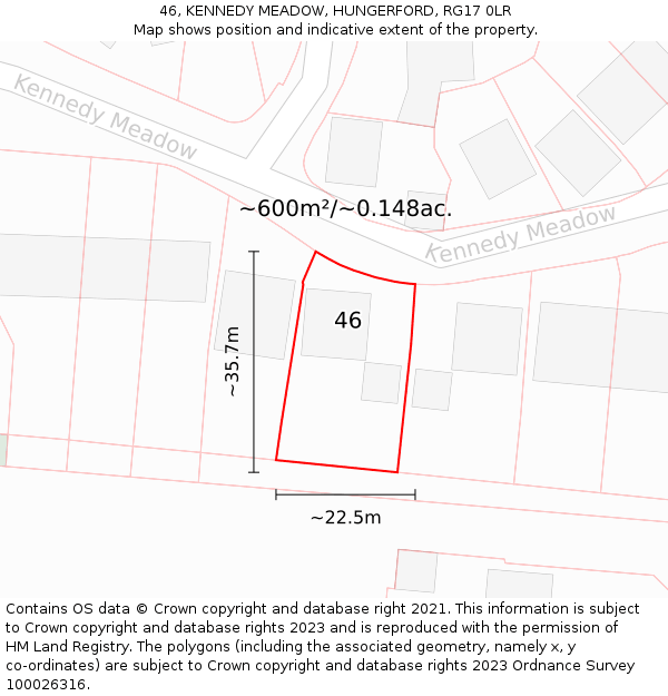 46, KENNEDY MEADOW, HUNGERFORD, RG17 0LR: Plot and title map