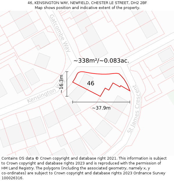 46, KENSINGTON WAY, NEWFIELD, CHESTER LE STREET, DH2 2BF: Plot and title map