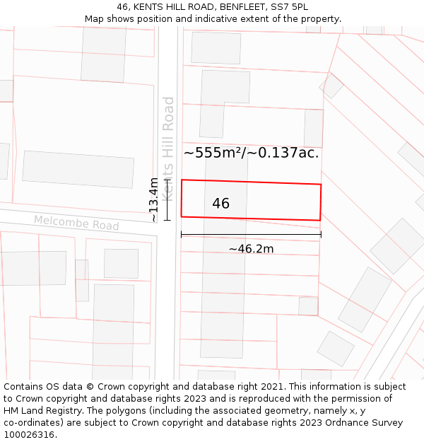 46, KENTS HILL ROAD, BENFLEET, SS7 5PL: Plot and title map