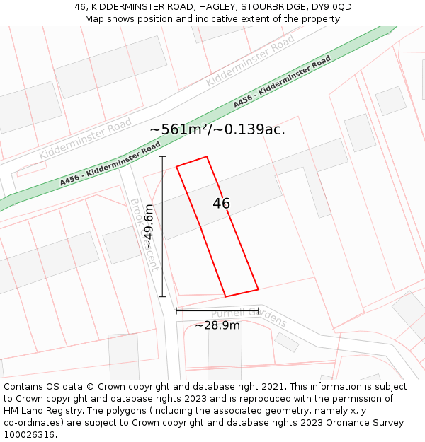 46, KIDDERMINSTER ROAD, HAGLEY, STOURBRIDGE, DY9 0QD: Plot and title map