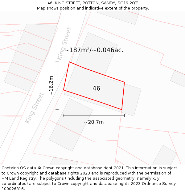 46, KING STREET, POTTON, SANDY, SG19 2QZ: Plot and title map