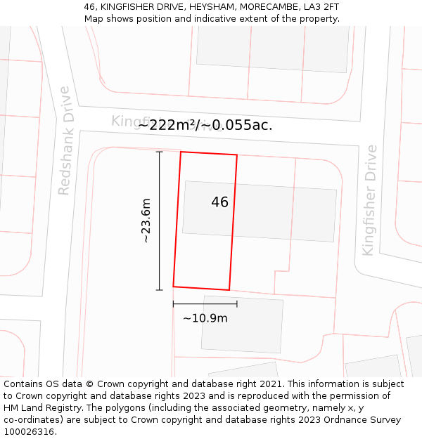 46, KINGFISHER DRIVE, HEYSHAM, MORECAMBE, LA3 2FT: Plot and title map