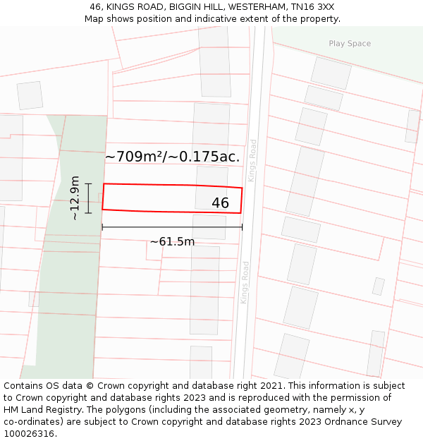 46, KINGS ROAD, BIGGIN HILL, WESTERHAM, TN16 3XX: Plot and title map