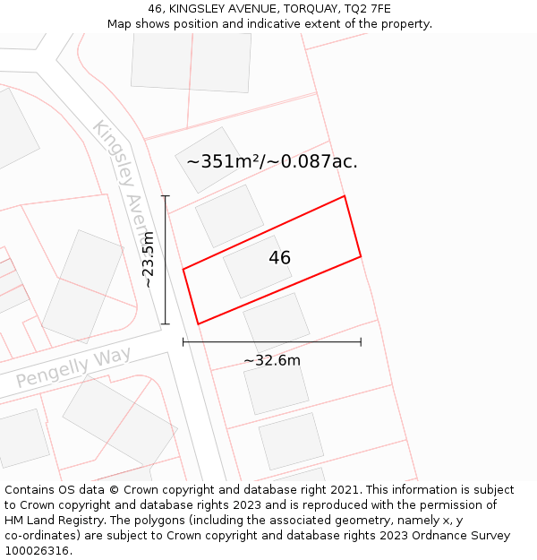 46, KINGSLEY AVENUE, TORQUAY, TQ2 7FE: Plot and title map