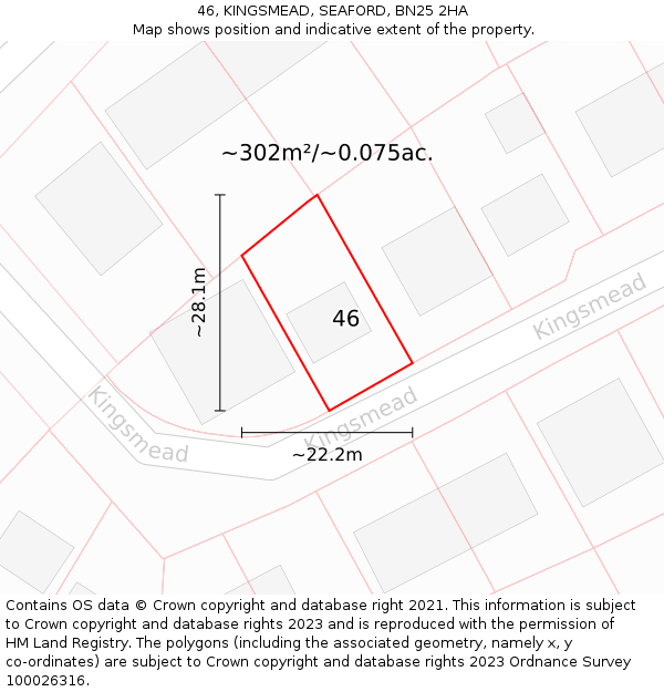 46, KINGSMEAD, SEAFORD, BN25 2HA: Plot and title map