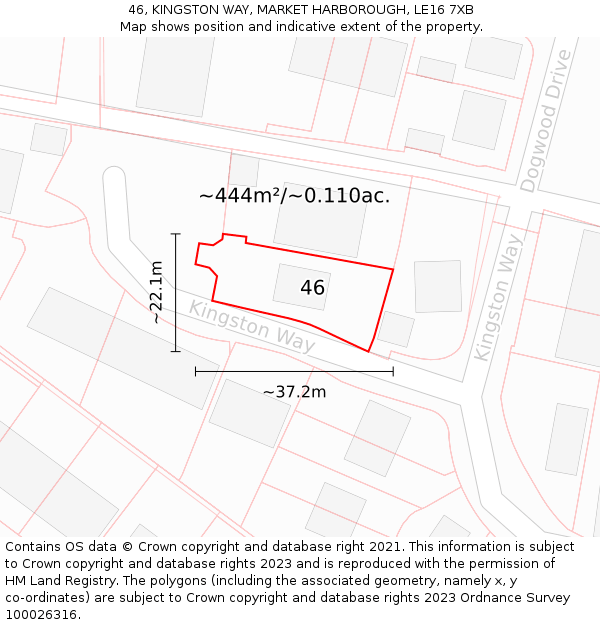 46, KINGSTON WAY, MARKET HARBOROUGH, LE16 7XB: Plot and title map