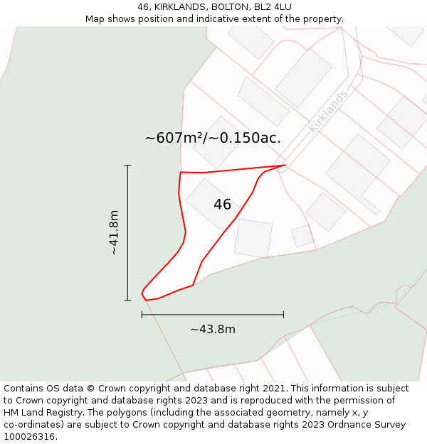 46, KIRKLANDS, BOLTON, BL2 4LU: Plot and title map