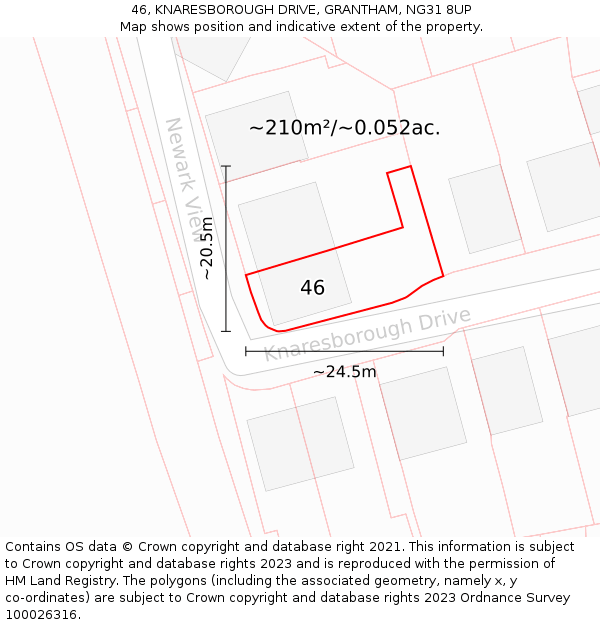 46, KNARESBOROUGH DRIVE, GRANTHAM, NG31 8UP: Plot and title map