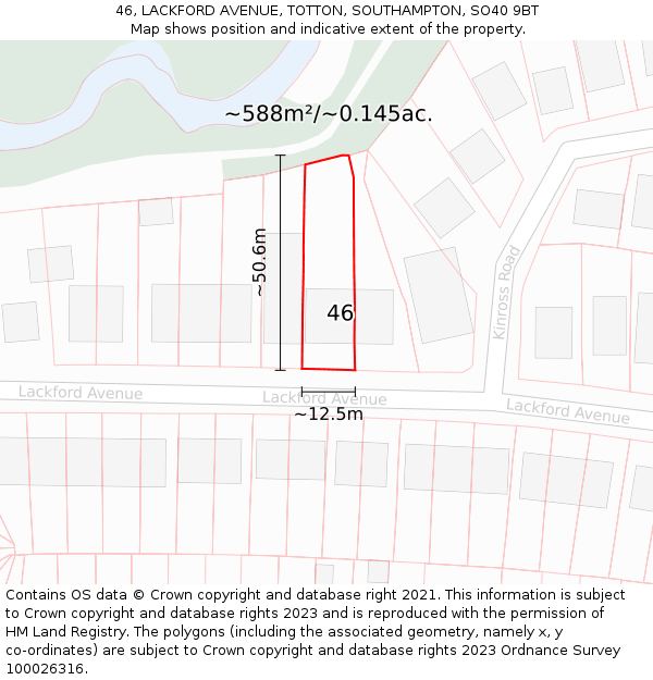 46, LACKFORD AVENUE, TOTTON, SOUTHAMPTON, SO40 9BT: Plot and title map