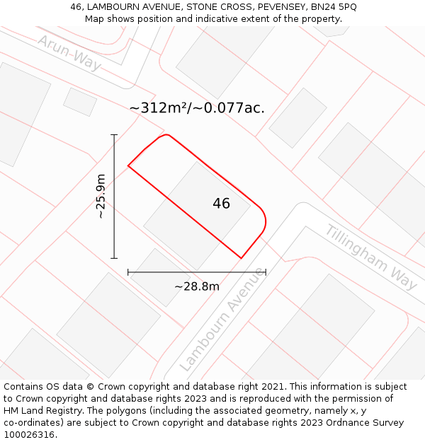 46, LAMBOURN AVENUE, STONE CROSS, PEVENSEY, BN24 5PQ: Plot and title map