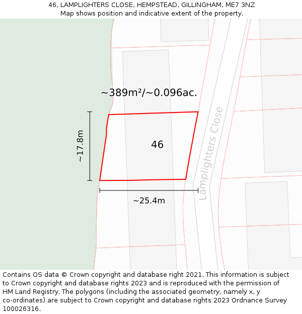 46, LAMPLIGHTERS CLOSE, HEMPSTEAD, GILLINGHAM, ME7 3NZ: Plot and title map