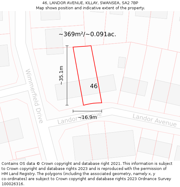 46, LANDOR AVENUE, KILLAY, SWANSEA, SA2 7BP: Plot and title map