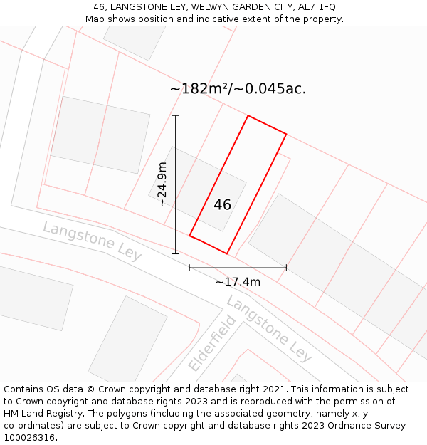 46, LANGSTONE LEY, WELWYN GARDEN CITY, AL7 1FQ: Plot and title map