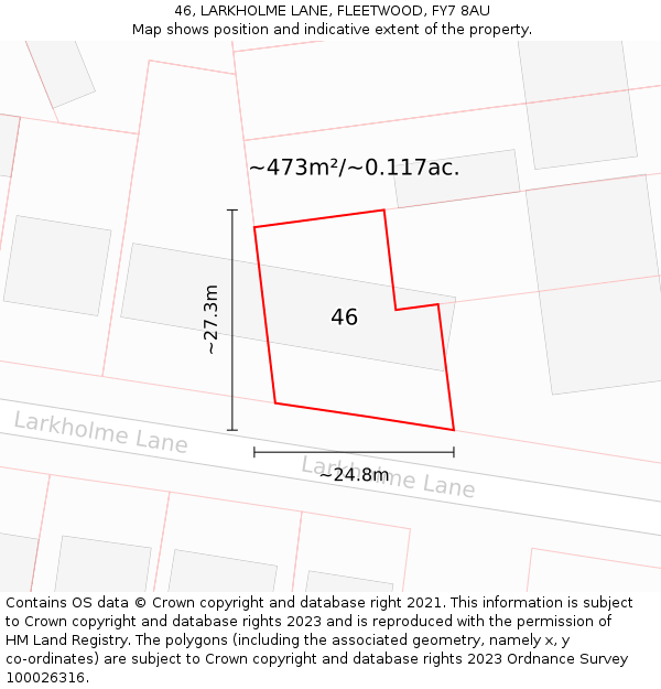 46, LARKHOLME LANE, FLEETWOOD, FY7 8AU: Plot and title map