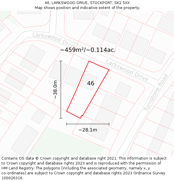 46, LARKSWOOD DRIVE, STOCKPORT, SK2 5XX: Plot and title map