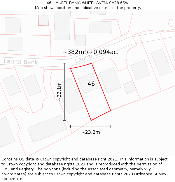 46, LAUREL BANK, WHITEHAVEN, CA28 6SW: Plot and title map