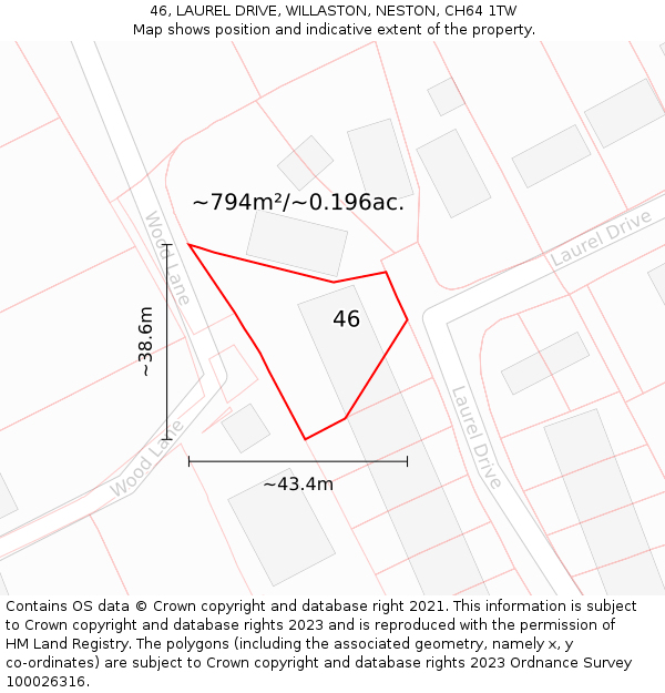 46, LAUREL DRIVE, WILLASTON, NESTON, CH64 1TW: Plot and title map