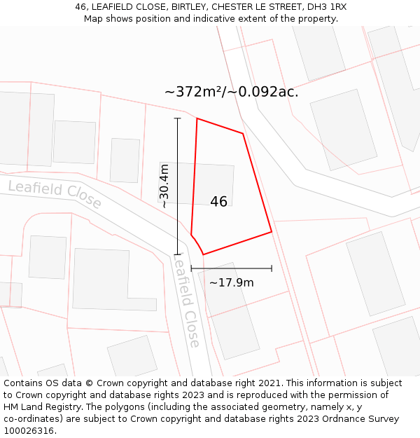 46, LEAFIELD CLOSE, BIRTLEY, CHESTER LE STREET, DH3 1RX: Plot and title map