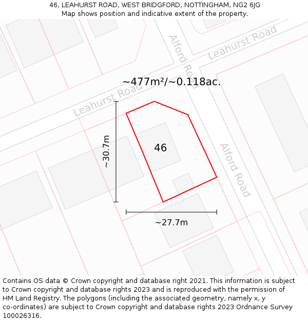 46, LEAHURST ROAD, WEST BRIDGFORD, NOTTINGHAM, NG2 6JG: Plot and title map