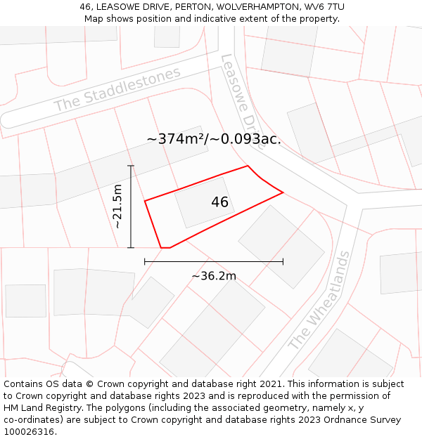 46, LEASOWE DRIVE, PERTON, WOLVERHAMPTON, WV6 7TU: Plot and title map